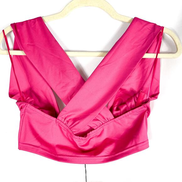 Superdown Kacie Cross Over Top Hot Pink Cutout Center Crop Sleeveless Sz XS‎ - Picture 6 of 9